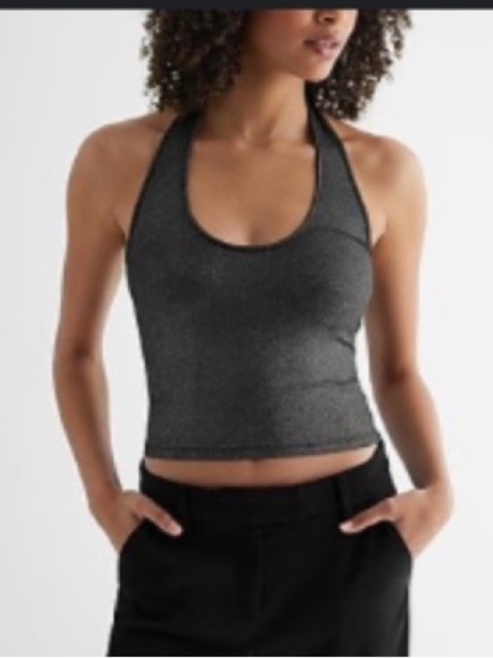 Express Tops - New Express Metallic Black halter Tank Top